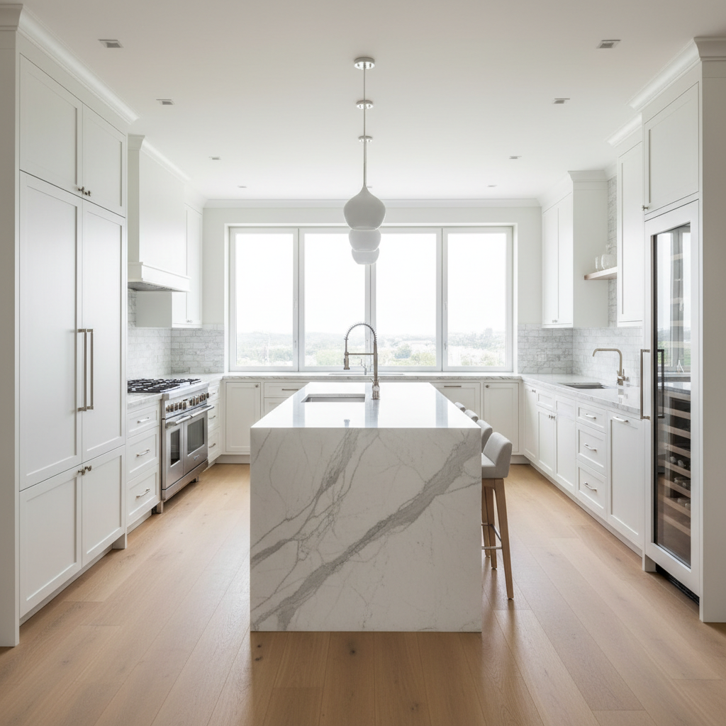 Luxury kitchen with built-in refrigerator and premium appliances
